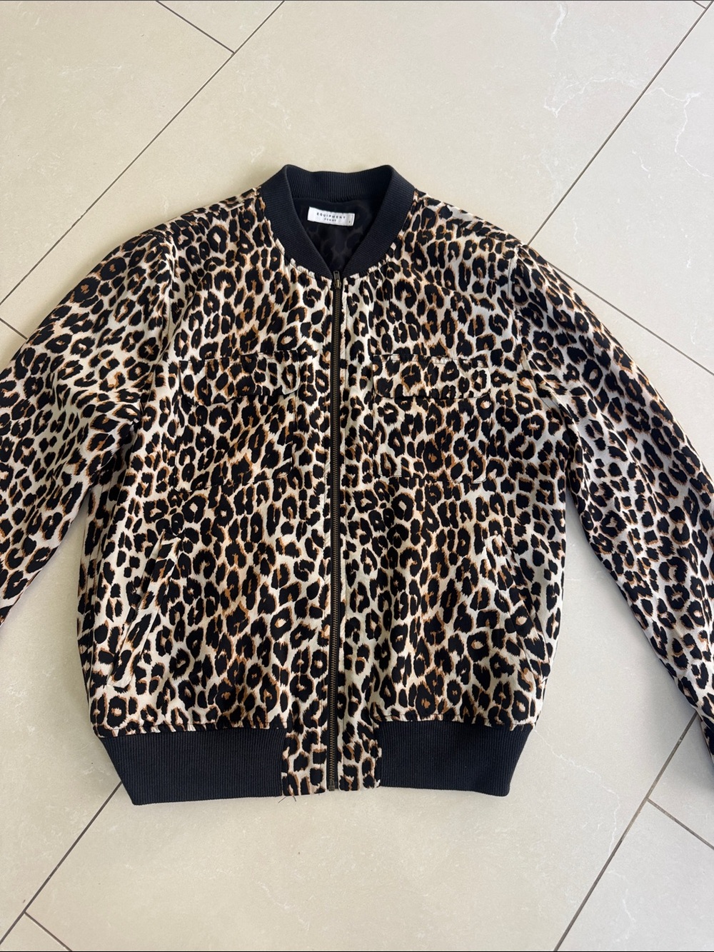 Equipment Leopard Print Bomber Jacket - Neutral Tones 100% Silk!